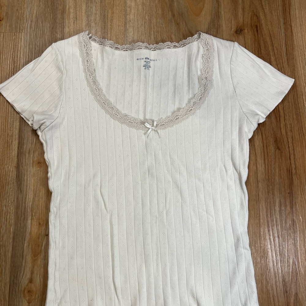 Women's Cream Lace Trim Top
